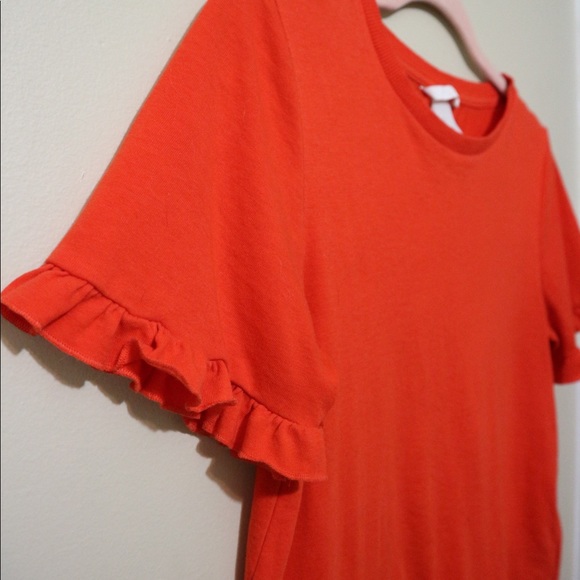 Bright Orange/Red T-Shirt With Ruffle Sleeves - Picture 3 of 3